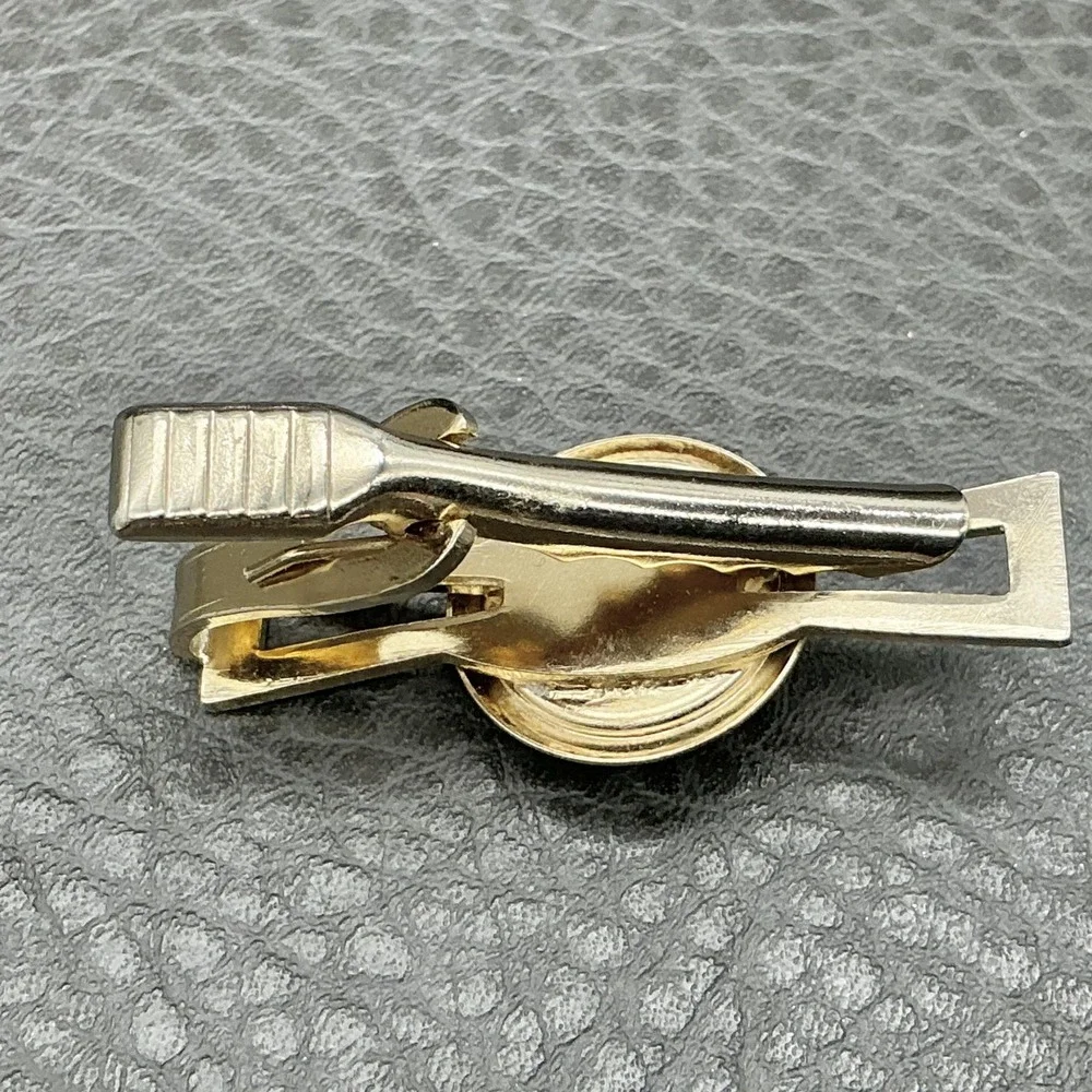 Vintage Mens Roman Warrior Cufflinks Tie Bar Set Gold Tone Brown Cameo Cabochon